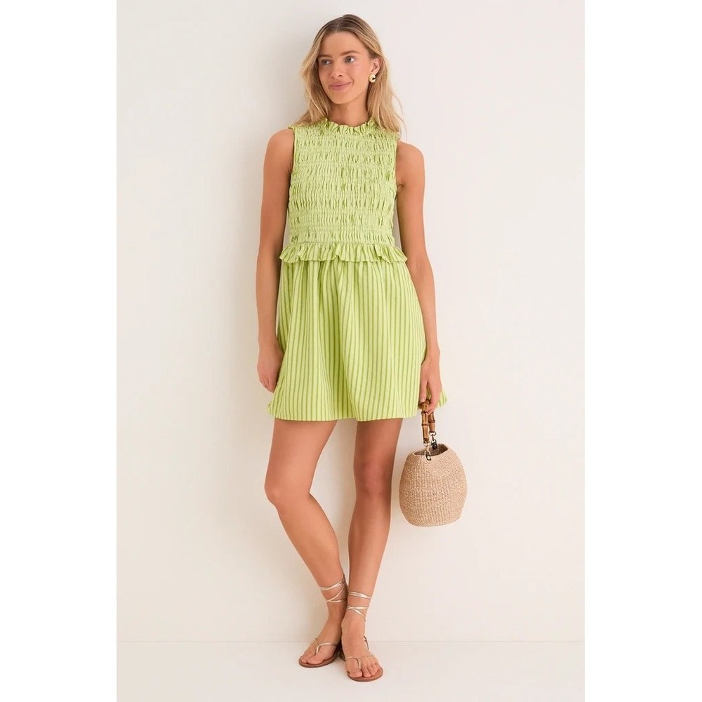 Tuckernuck Hyacinth House Margarita Stripe Seaton Mini Dress Medium Green Stripe